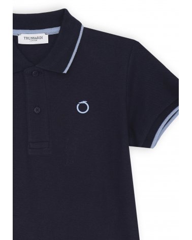 Polo Trussardi blu navy bambino con bordi celesti e logo ricamato elegante