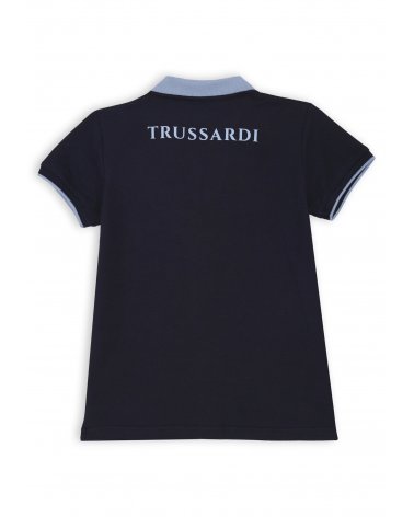 Polo Trussardi blu bambino con colletto celeste in jersey 100% cotone