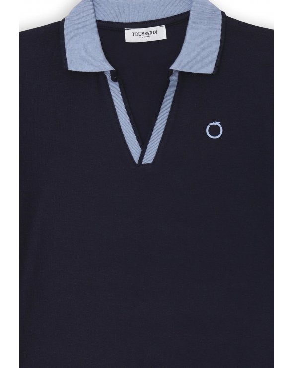 Polo Trussardi blu bambino con colletto celeste in jersey 100% cotone