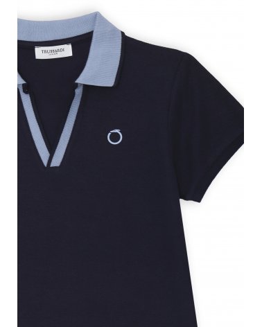 Polo Trussardi blu bambino con colletto celeste in jersey 100% cotone