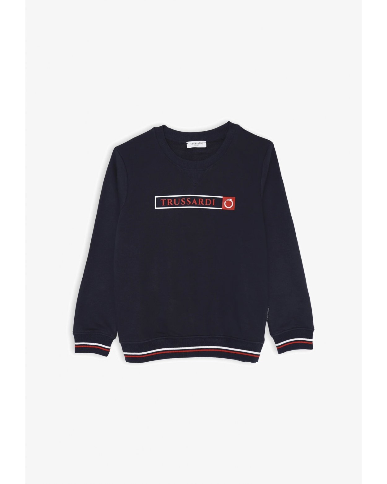 Felpa blu Trussardi bambino con logo frontale e dettagli tricolore
