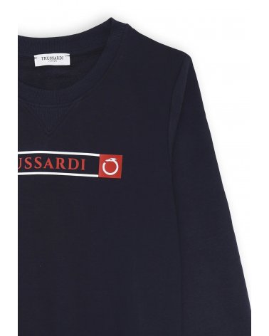 Felpa blu Trussardi bambino con logo frontale e dettagli tricolore