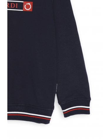 Felpa blu Trussardi bambino con logo frontale e dettagli tricolore