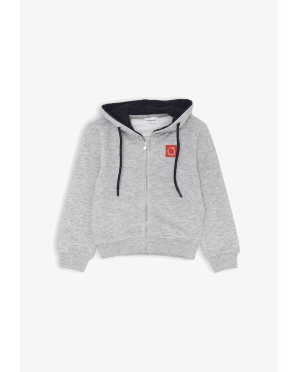 Felpa grigia con zip Trussardi bambino cappuccio interno blu SS25