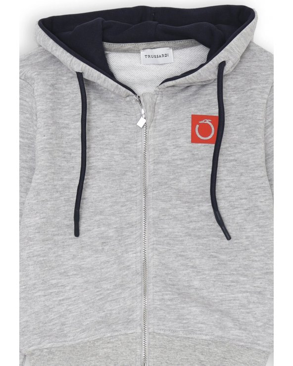 Felpa grigia con zip Trussardi bambino cappuccio interno blu SS25