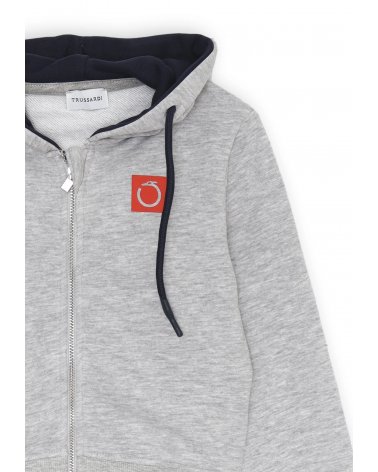 Felpa grigia con zip Trussardi bambino cappuccio interno blu SS25
