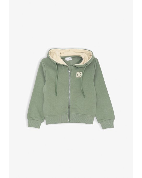 Felpa verde con zip Trussardi bambino cappuccio interno panna SS25