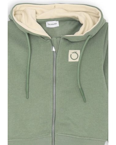 Felpa verde con zip Trussardi bambino cappuccio interno panna SS25