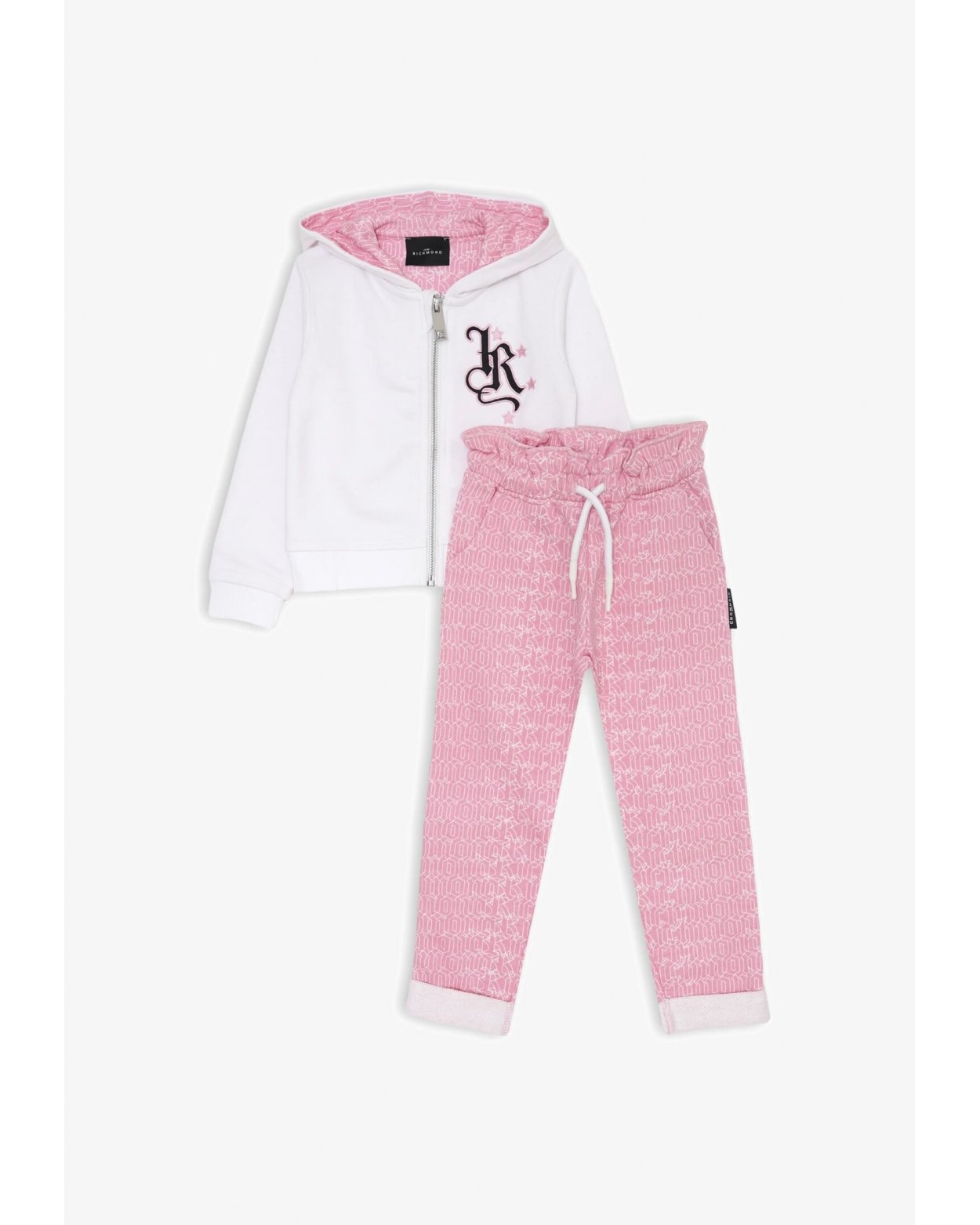 Tuta bambina John Richmond bianca e rosa con logo e zip primavera 2025
