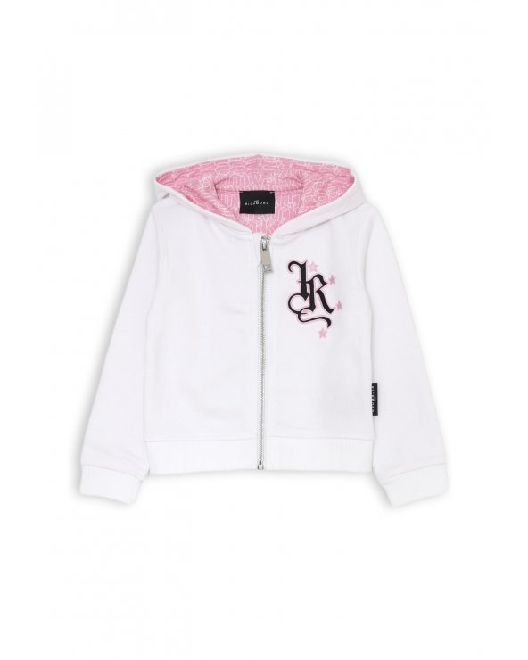 Tuta bambina John Richmond bianca e rosa con logo e zip primavera 2025