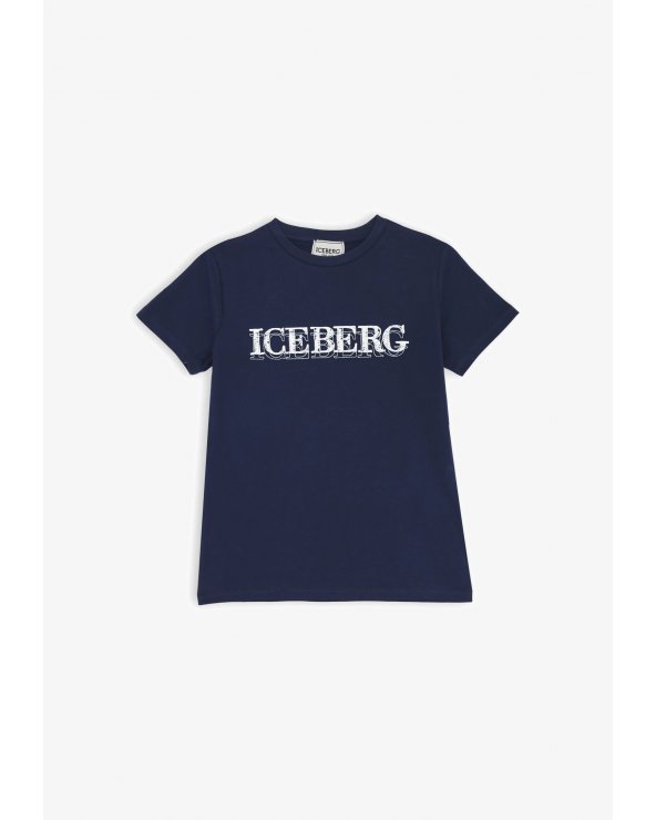 Maglietta blu ICEBERG bambino logo stampato fronte estate 2025 regular fit