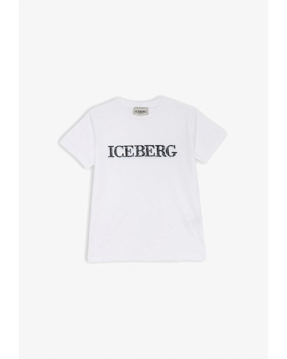 Maglietta bianca ICEBERG bambino stampa logo nero estate 2025 cotone