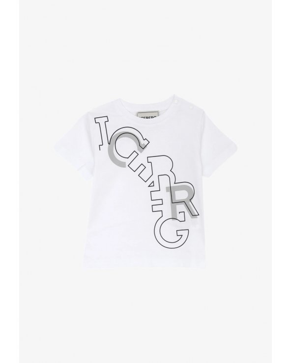 Maglietta bianca Iceberg bambino con maxi logo stampato primavera estate 2025