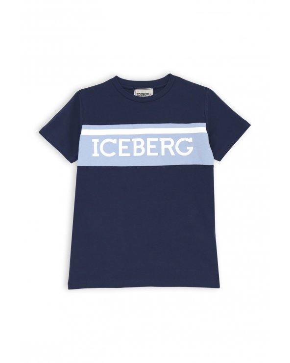 Completo Iceberg blu e bianco bambino estate 2025 con stampa logo a contrasto