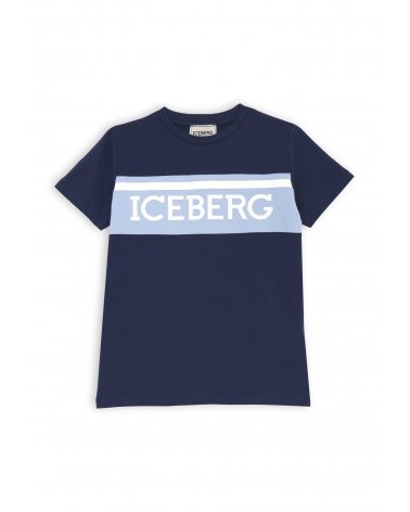 Completo Iceberg blu e bianco bambino estate 2025 con stampa logo a contrasto