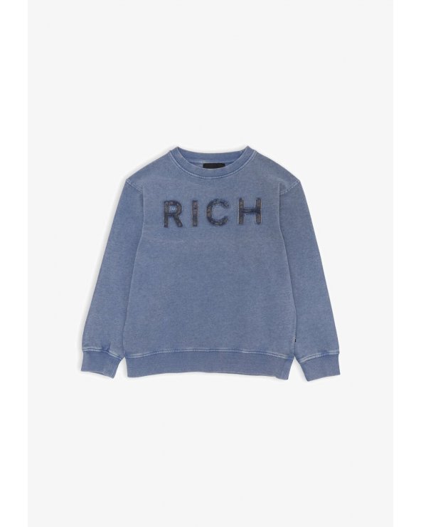 Felpa blu John Richmond bambino con logo RICH ricamato a rilievo