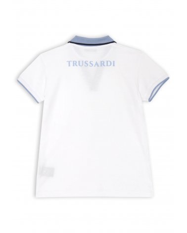 Polo Trussardi bianca bambino con dettagli celesti in jersey 100% cotone