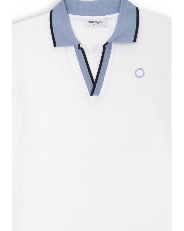 Polo Trussardi bianca bambino con dettagli celesti in jersey 100% cotone