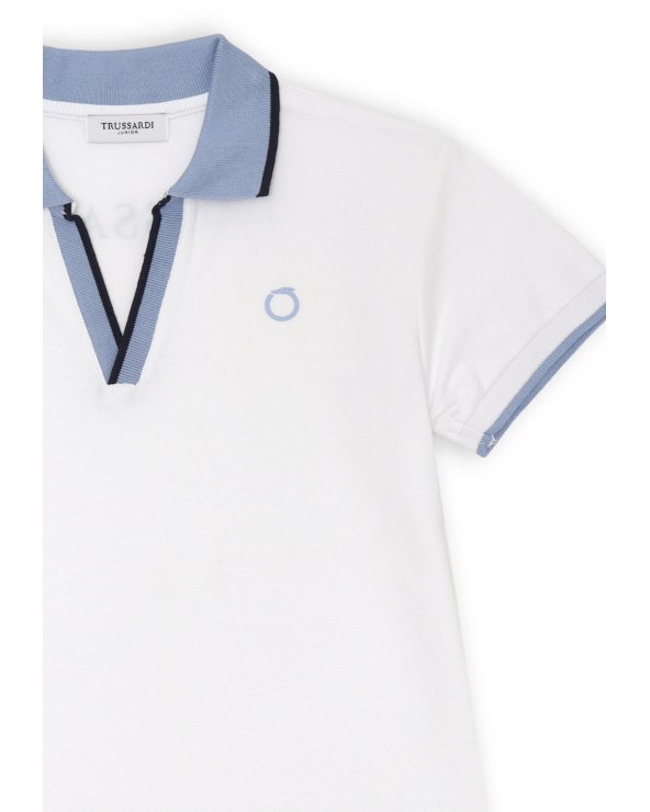 Polo Trussardi bianca bambino con dettagli celesti in jersey 100% cotone