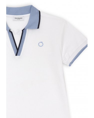 Polo Trussardi bianca bambino con dettagli celesti in jersey 100% cotone