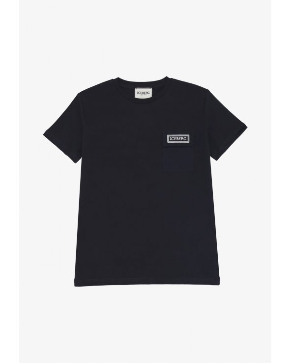 Maglietta blu Iceberg bambino taschino logo ricamato cotone primavera 2025