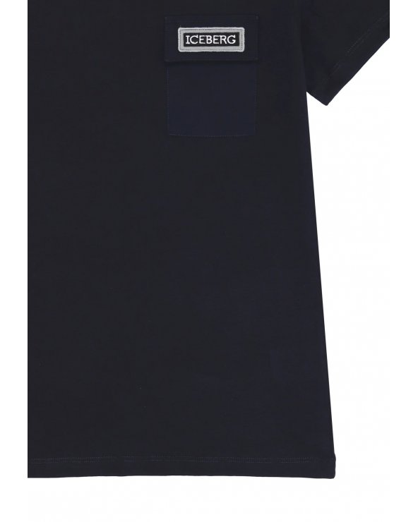 Maglietta blu Iceberg bambino taschino logo ricamato cotone primavera 2025