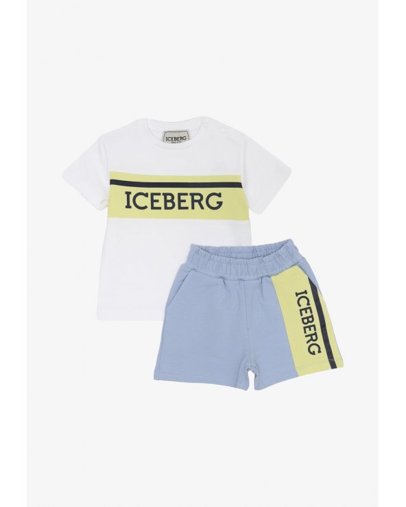 Completo ICEBERG bianco e azzurro neonato con logo e bande a contrasto