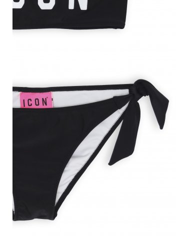 Bikini nero ragazza monospalla ICON in nylon con fiocchi laterali estate 2025