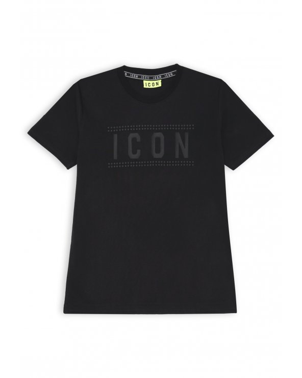 T-shirt nera ragazzo ICON stampa tono su tono e dettagli puntinati