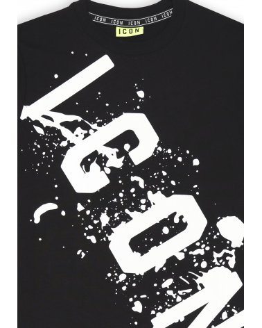 T-shirt nera ICON con stampa bianca effetto splash per ragazzo estate 2025