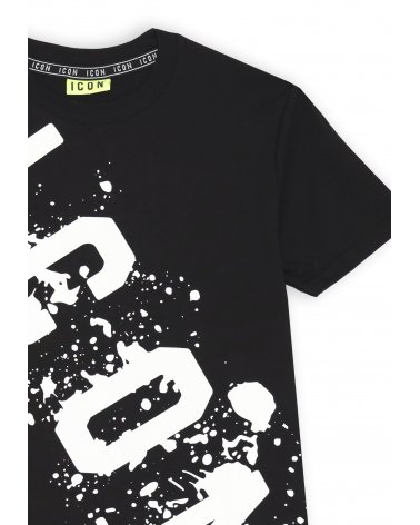T-shirt nera ICON con stampa bianca effetto splash per ragazzo estate 2025