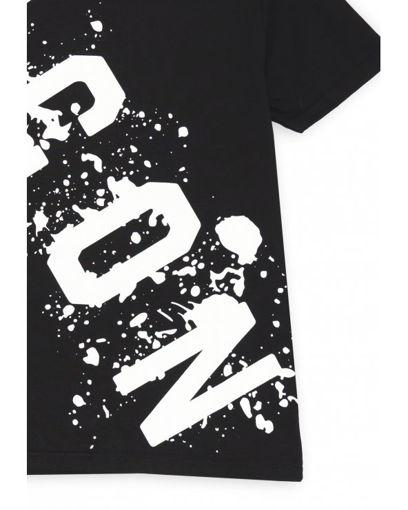 T-shirt nera ICON con stampa bianca effetto splash per ragazzo estate 2025