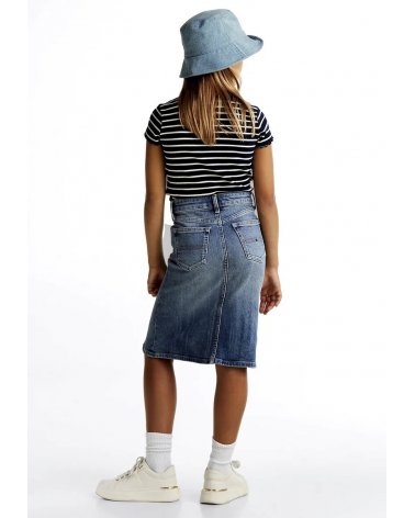 Gonna jeans bambina Tommy Hilfiger slim fit blu al ginocchio con tasche