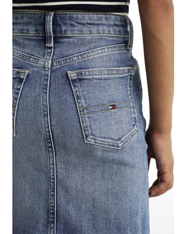 Gonna jeans bambina Tommy Hilfiger slim fit blu al ginocchio con tasche