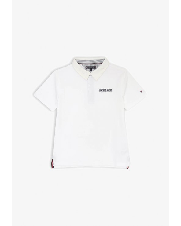 Polo bianca bambino Tommy Hilfiger con colletto panna e ricamo