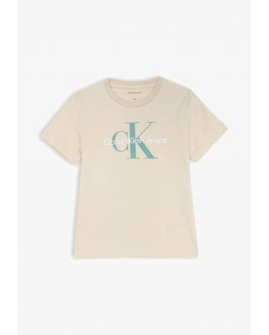 Calvin Klein t-shirt beige bambini cotone stampa CK kids estate 2025
