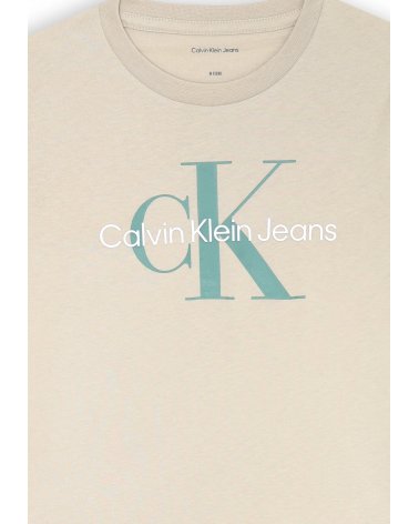 Calvin Klein t-shirt beige bambini cotone stampa CK kids estate 2025
