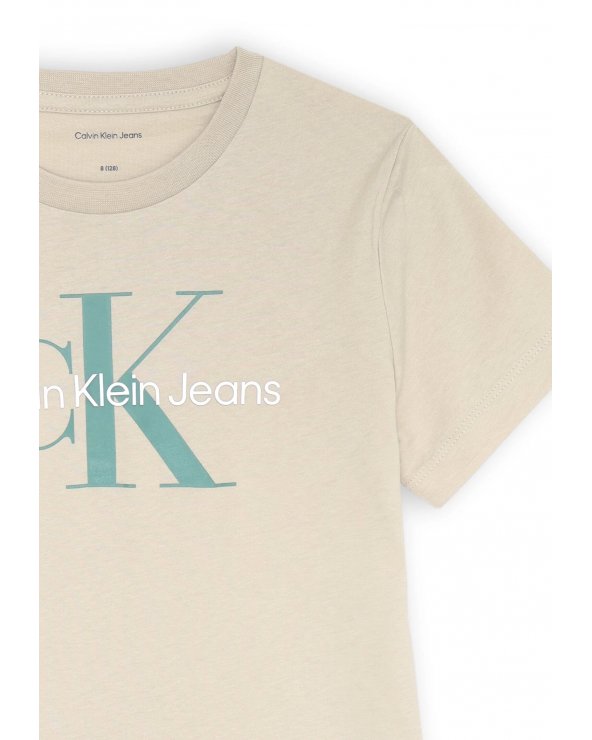 Calvin Klein t-shirt beige bambini cotone stampa CK kids estate 2025