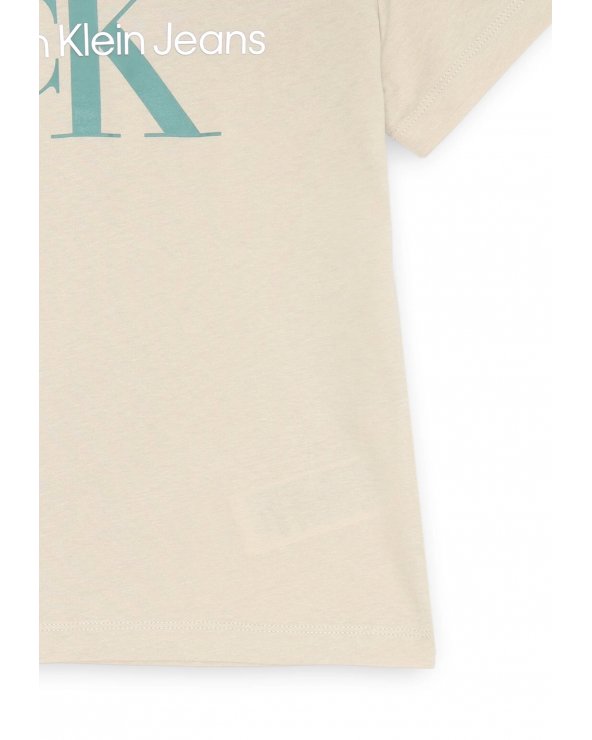 Calvin Klein t-shirt beige bambini cotone stampa CK kids estate 2025