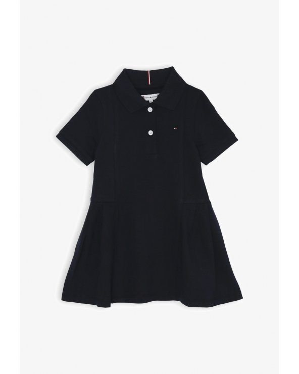 Abito polo blu bambina Tommy Hilfiger in cotone estivo con pieghe