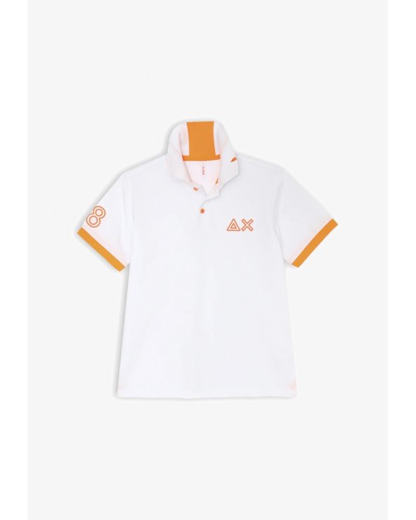 Polo bianca Sun68 bambino in cotone con dettagli arancioni e ricamo logo