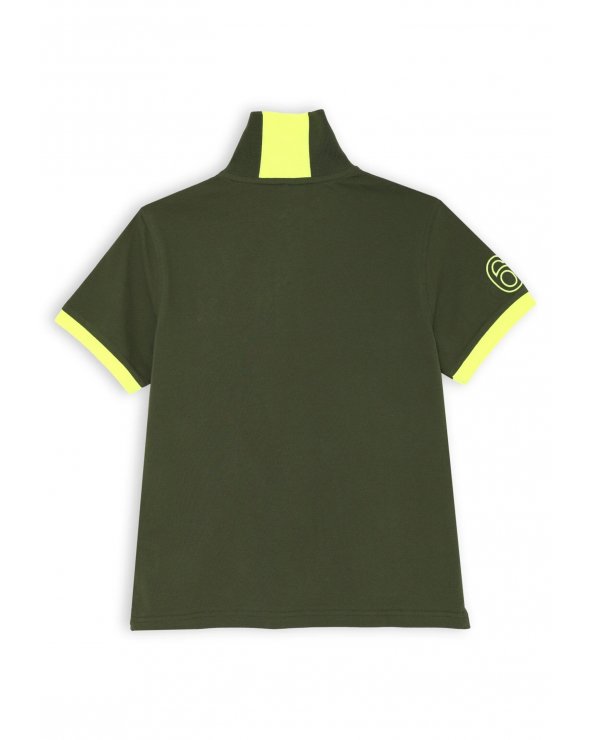 Polo verde Sun68 bambino in cotone con dettagli giallo fluo e ricami logo