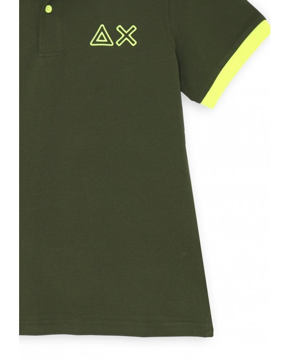 Polo verde Sun68 bambino in cotone con dettagli giallo fluo e ricami logo