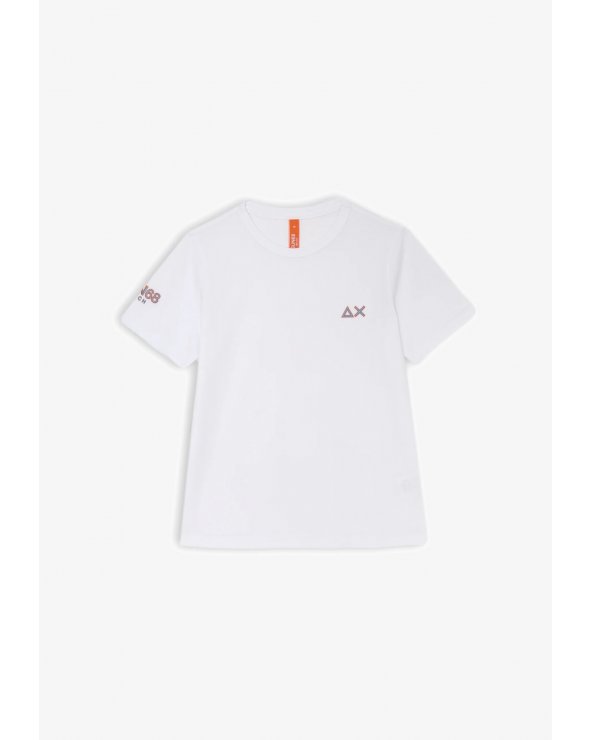 T-shirt bianca bambino Sun68 manica corta stampa logo minimal