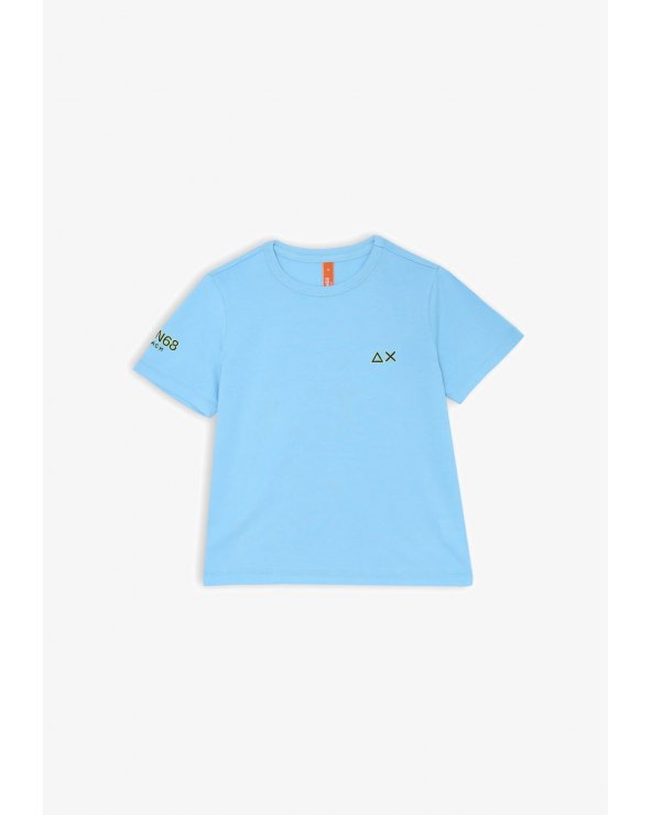 T-shirt azzurra bambino Sun68 manica corta stampa logo geometrico