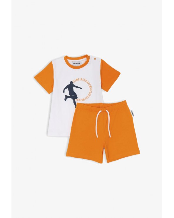 Bikkembergs set bambino t-shirt bianca e shorts arancio cotone estivo