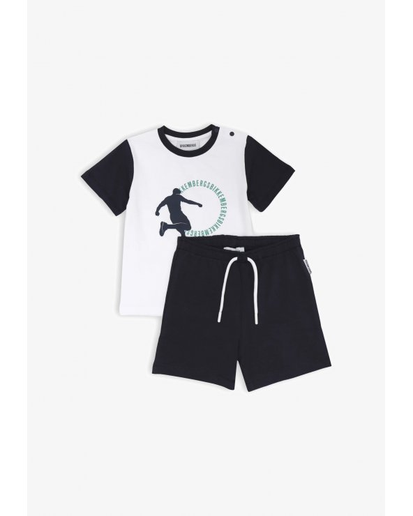 Bikkembergs set bambino t-shirt bianca e shorts blu cotone con stampa sportiva