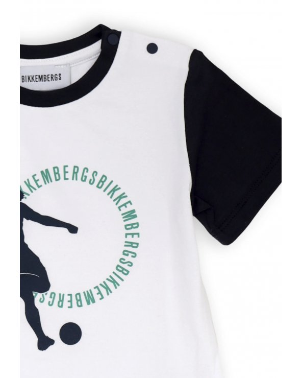Bikkembergs set bambino t-shirt bianca e shorts blu cotone con stampa sportiva