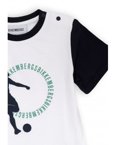 Bikkembergs set bambino t-shirt bianca e shorts blu cotone con stampa sportiva