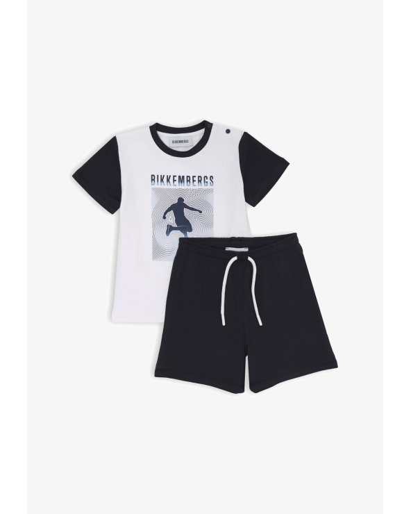 Bikkembergs set estivo bambino t-shirt stampa grafica e shorts blu cotone